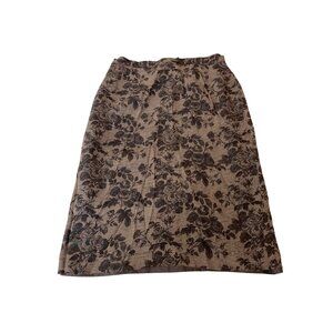 Anne Klein Womens Floral Print Midi Pencil Skirt Size 12 Black Tan Preppy Goth